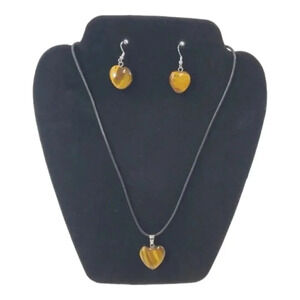 Tigers Eye Heart Shaped Earring and Necklace Matching Set